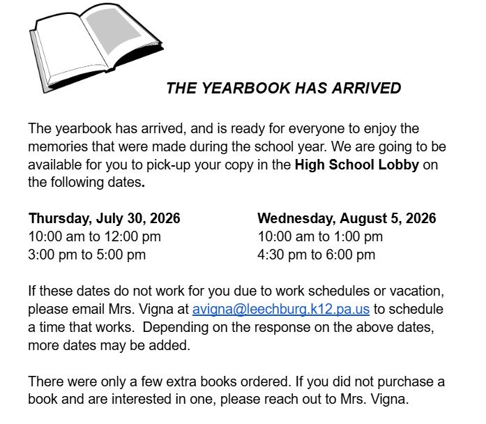 Middle/High School Yearbook is ready for pickup